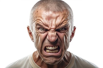 angry screaming man isolated on white background