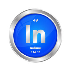Icon structure Indium (In) chemical element round shape circle blue. Chemical element of the periodic table. Sign with atomic number. Study in science for education. 3D vector illustration.
