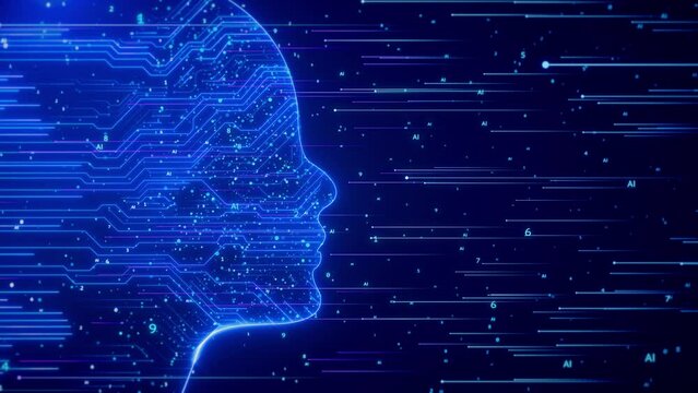 Future AI tech machine learning, face circuit board binary data flow background. cyber mind Human digital computing, robot revolution Big data, artificial intelligence Data mining, brain learning.