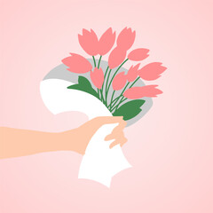 boquet of lily flowers flat vector illustration