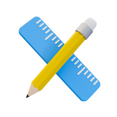 3d minimal back-to-school concept. education, learning, and writing concept. pencil with ruler. 3d rendering illustration.