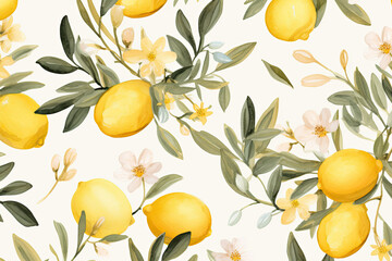 Seamless Watercolor Painting, Lemon.