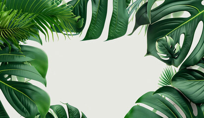 Tropical Leaves Border: Monstera and Palm Leaf Design Element