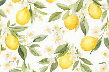 Seamless Watercolor Painting, Lemon.