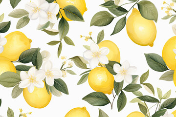 Seamless Watercolor Painting, Lemon.