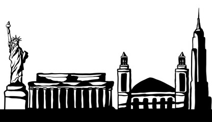 United States of America landmarks drawings, vector illustration.