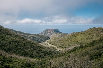 Scenic roads winding along the hills near the ocean, La Gomera, Spain, Canary Islands