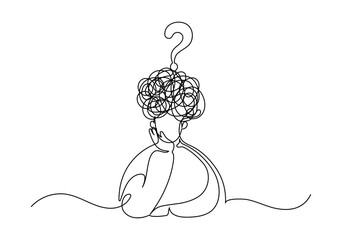 Man with question mark. Continuous line drawing.