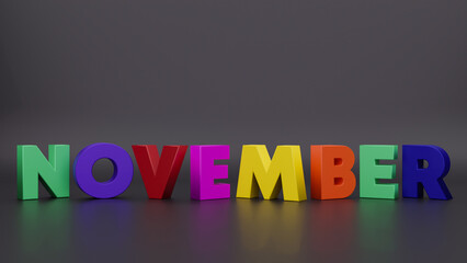 Colorful 3D Render of the Word NOVEMBER