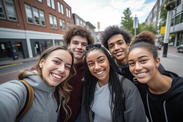 Group of high school students taking a selfie after school