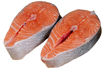 Salmon steaks red fish. Pieces of fatty red salmon - 631184559