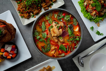 thai food. spicy chicken tendon soup.