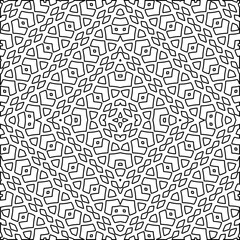 Abstract background with figures from lines. black and white pattern for web page, textures, card, poster, fabric, textile. Monochrome graphic repeating design.