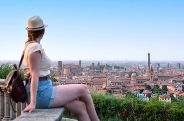 young tourist looking at the panorama of bologna © xamnex