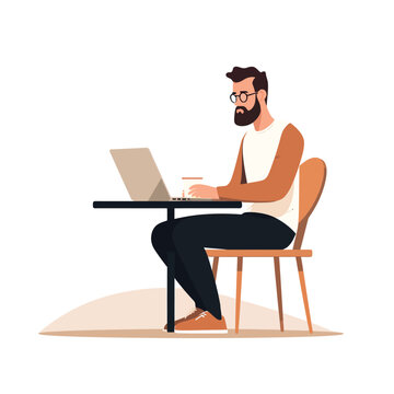 man using laptop vector flat minimalistic isolated illustration