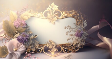 beautiful and royal empty frame photography with floral decoration generative ai