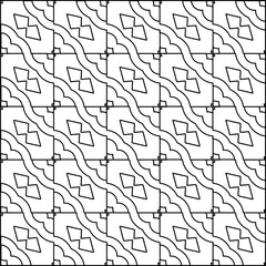 Abstract background with figures from lines. black and white pattern for web page, textures, card, poster, fabric, textile. Monochrome graphic repeating design.