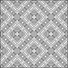 Abstract background with figures from lines. black and white pattern for web page, textures, card, poster, fabric, textile. Monochrome graphic repeating design.