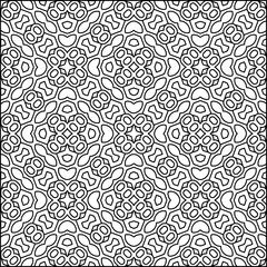 Abstract background with figures from lines. black and white pattern for web page, textures, card, poster, fabric, textile. Monochrome graphic repeating design.