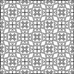 Abstract background with figures from lines. black and white pattern for web page, textures, card, poster, fabric, textile. Monochrome graphic repeating design.