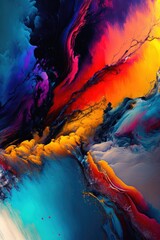 Luxury abstract fluid art painting background alcohol ink technique. Neon colourful marble texture background for interior decoration. Abstract digital artwork