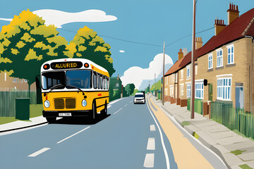 bus on the street, country side - obrazy, fototapety, plakaty