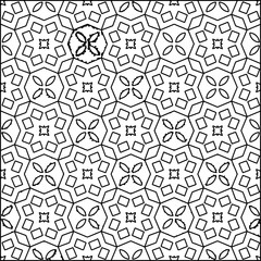 Abstract background with figures from lines. black and white pattern for web page, textures, card, poster, fabric, textile. Monochrome graphic repeating design.