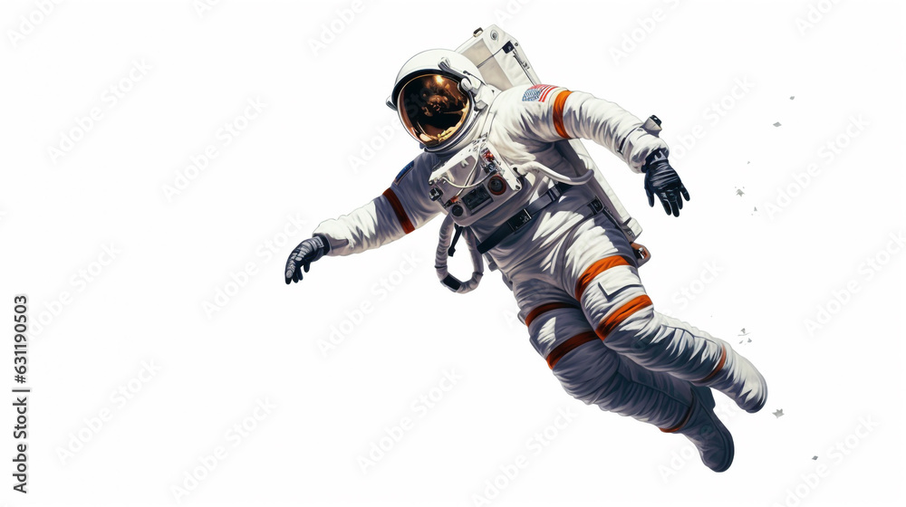 Wall mural astronaut swims in weightlessness in a spacesuit. generative ai.
