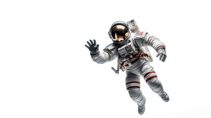 astronaut in a spacesuit in zero gravity waves his hand at the camera. Generative Ai.  - obrazy, fototapety, plakaty