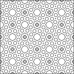 Abstract background with figures from lines. black and white pattern for web page, textures, card, poster, fabric, textile. Monochrome graphic repeating design.