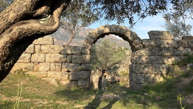 Ancient Hellenistic entrance gate in Herakleia by Latmos (Heraclea by Latmus). Milas, Mugla, Turkey.