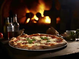 Obraz na płótnie Canvas Pizza in front of fire