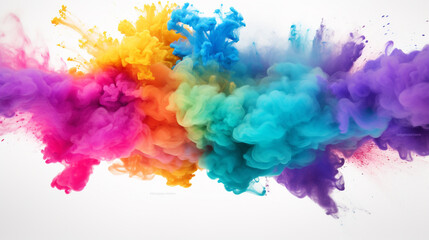 multi-colored puffs of smoke - yellow, orange, purple on a white background. Generative Ai. 