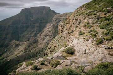 Cliffs near the mountains with some shrubs growing along