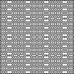 Abstract background with figures from lines. black and white pattern for web page, textures, card, poster, fabric, textile. Monochrome graphic repeating design.