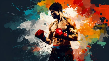 Portrait of boxer or fighter in abstract mixed grunge colors vector art style. Colorful pop art digital painting. Digital illustration generative AI. © Tepsarit