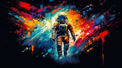 Portrait of astronaut in abstract mixed grunge colors vector art style. Colorful pop art digital painting. Digital illustration generative AI.