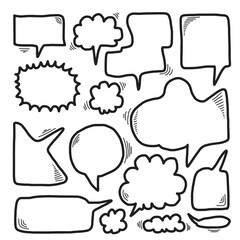 Hand drawn set of speech bubbles isolated on white background.
