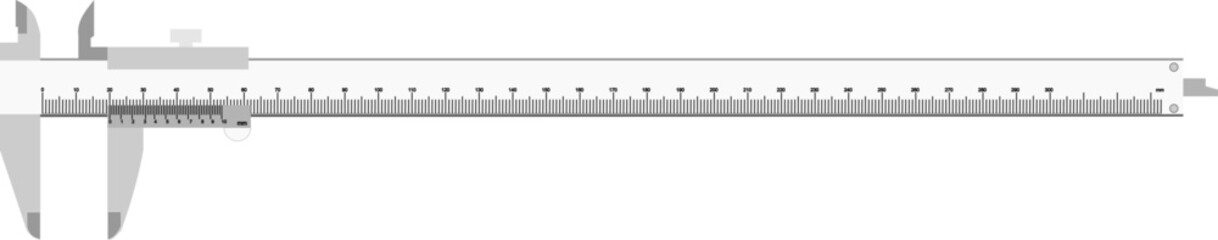 A Vernier caliper isolated on white background.. Its a visual aid to take an accurate measurement reading between two graduation markings on a linear scale by using mechanical interpolation