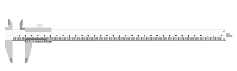 A Vernier caliper isolated on white background.. Its a visual aid to take an accurate measurement reading between two graduation markings on a linear scale by using mechanical interpolation