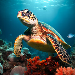 Fototapeta premium turtle, tortoise, turtle swimming, ocean, marine life