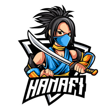 woman ninja e sport logo mascot design