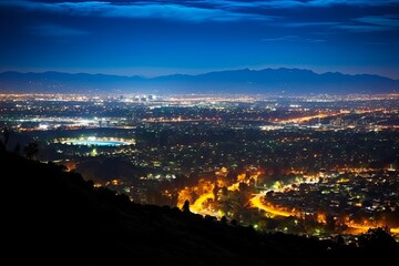 Beautiful Cityscape View of Los Angeles from Universal City Overlook on Mulholland Drive,...