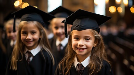 kids wearing graduation hats .