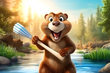 Cartoon character beaver. Beaver with a brush in his paw. 3d render

 - obrazy, fototapety, plakaty