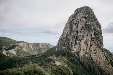 Scenic view of a mountain peak with no vegetation on top, La Gomera, Canary Islands, Spain