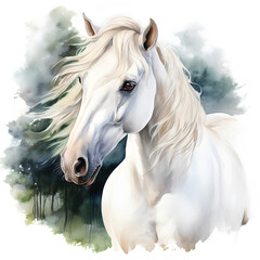 Watercolor portrait of a horse isolated on white background