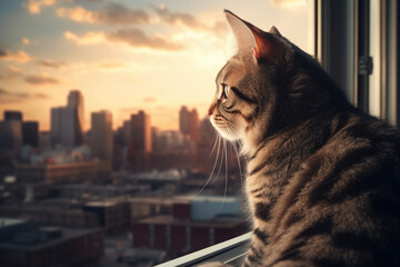 Katze schaut aus dem Fenster - obrazy, fototapety, plakaty