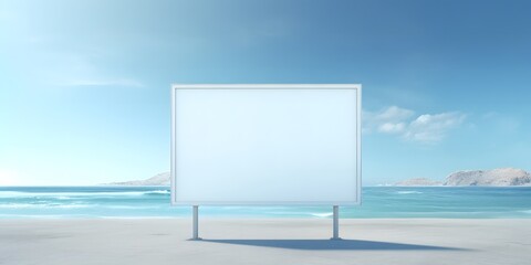 Blank billboard on the beach with sea in the background.