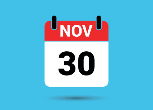 November 30 Calendar Date Flat Icon Day 30 Vector Illustration